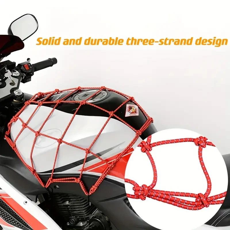 1pc Motorcycle Reflective Helmet Net Storage Elastic Net Pocket Fuel Tank Net Electric Vehicle Fixed Luggage Helmet Pocket