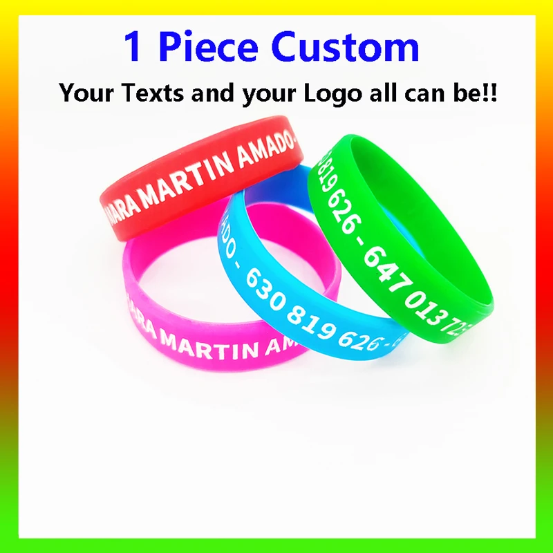 1 Piece Customized Silicone Bracelet Personalized Custom Name Phone Number SOS Pulsera Silicona Wristbands Logo Texts Bangles