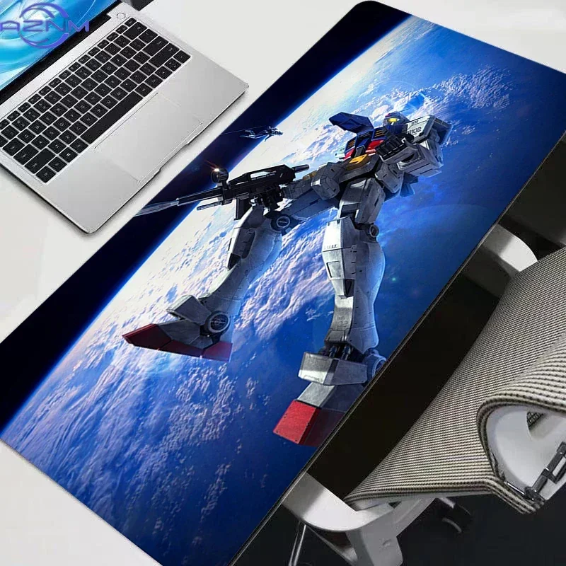 Space Earth View 3D Anime Mecha Robot Holding Rifle Mouse Pad, Rubber Non-Slip Base, Smooth Fabric Gaming Desk Mat for Desktop G