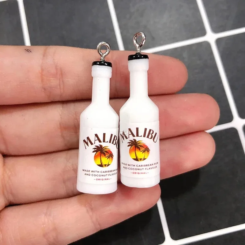 10 peças/pacote Pingentes de Resina 3D em Formato de Garrafa de Vinho de Coco, Mini Garrafas de Bebidas Fofas para Brincos, Chaveiros e Fabricação de Joias DIY