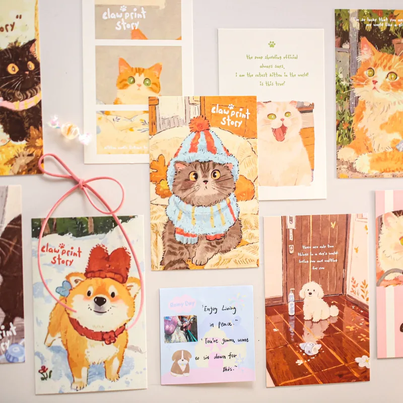 30sheets Kawaii Ins Cute Pet Message Commemorative Card Postcard DIY Handmade Scrapbook Material Card Paper