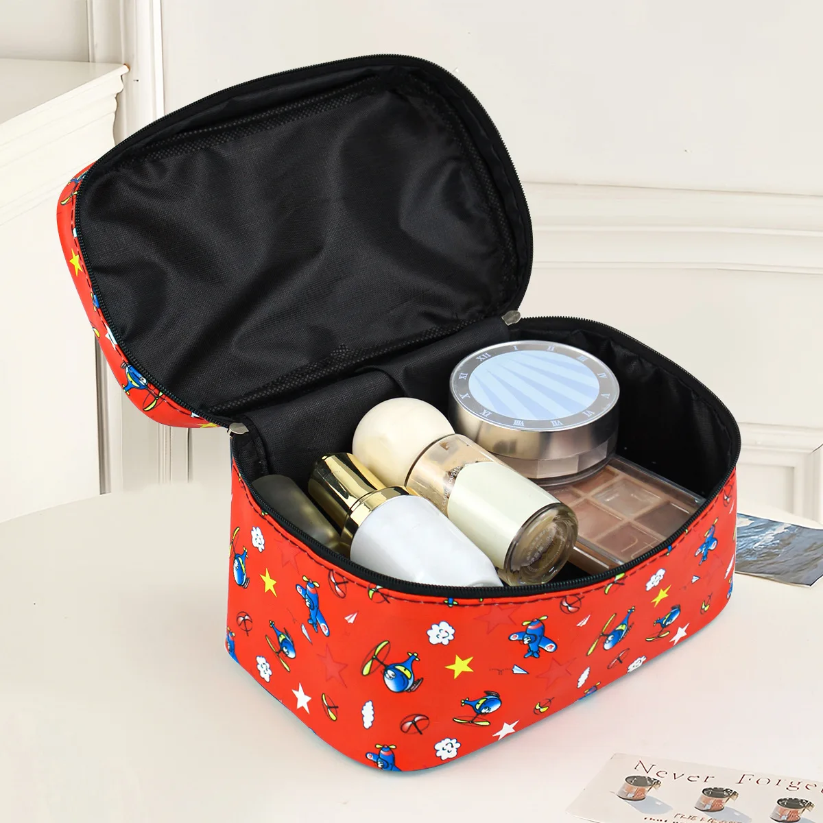 Fashionable Leatherette Cosmetic Bag Square Design Simple Convenient Easy to Carry Makeup Pouch Travel Toiletries Bag