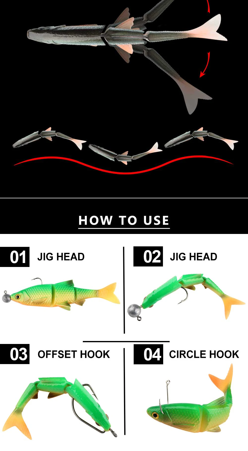 Spinpoler Swim Jerk Jointed Bait 3 segmentierte weiche Swimbait Angelköder 8 cm 9 cm 13 cm künstliche Drop Shot Jig Bass Barsch Tackle – Detail 5