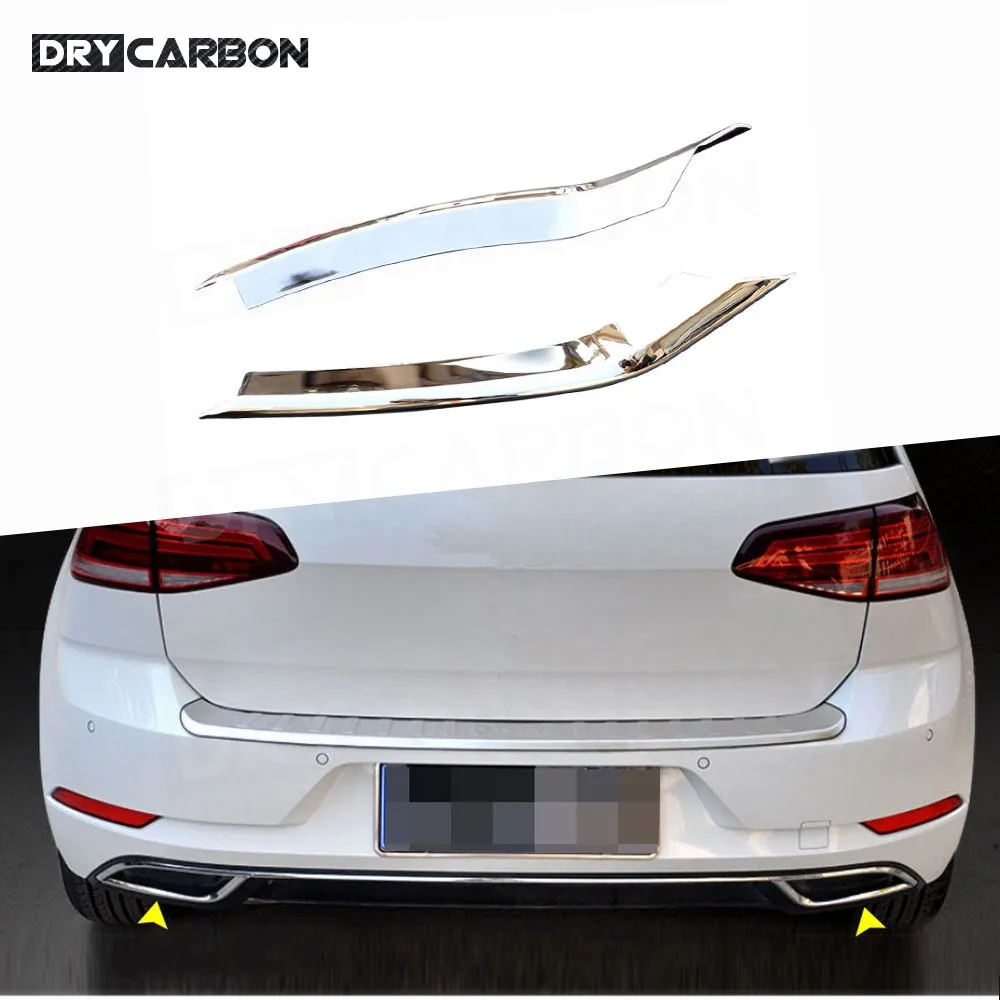 2 PCS Rear Bumper Lip Exhaust End Pipe Tips Trim Sticker Strips For VW Golf 7 VII 75 MK7.5 2017-2019 Tail-throat Trim Cover