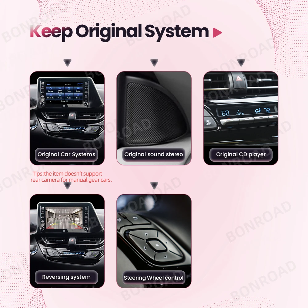 Bonroad Wireless Carplay Android Auto Original Auto-Taste und Touchscreen-Steuer decoder für Toyota Touch2 & Entune 2,0 System – Detail 4