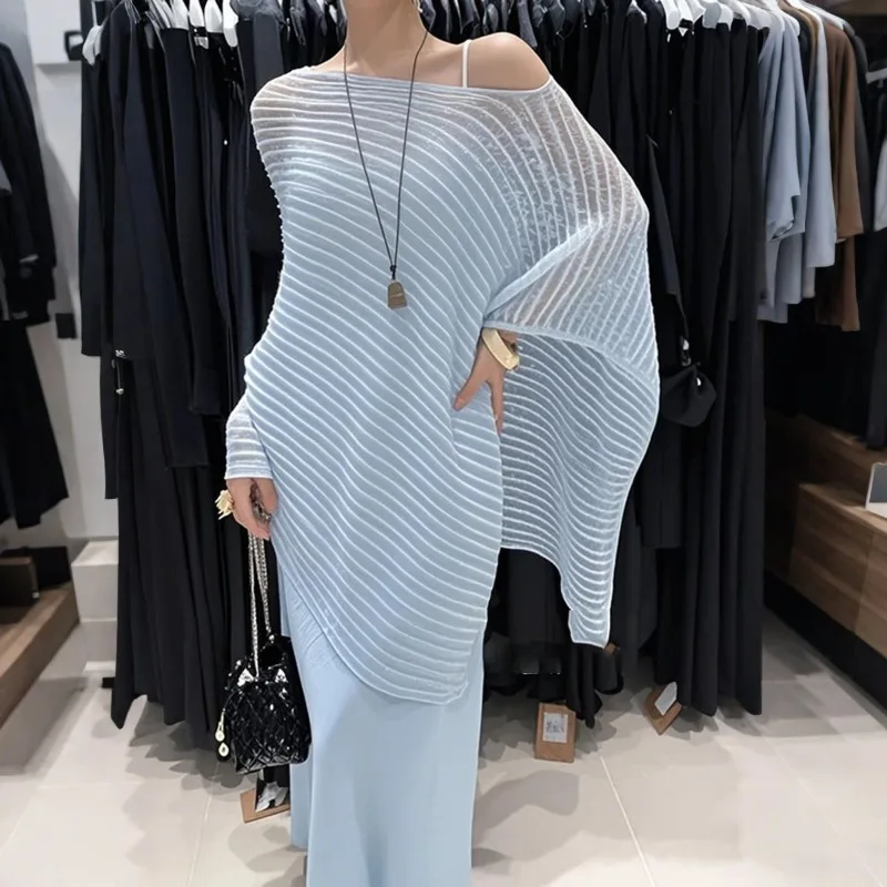 Gentle Lazy Wind Hollow Knitted Sweater French Temperament Premium Loose Casual Micro Perspective Cloak Top Summer New Pullovers