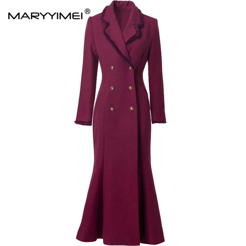 MARYYIMEI Autumn and Winter New Style Women's Coat Turn-Down Collar Long sleeved Double Breasted Elegant office Overcoat