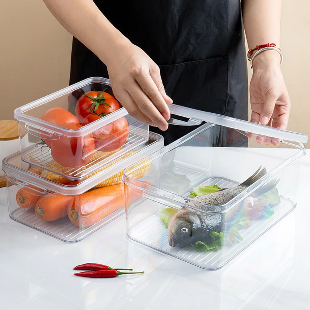

3pcs Fridge Storage Box Transparent Kitchen Containers Freezer Shelf Drawer ganizer Large Medium Small Stackable Food Bin