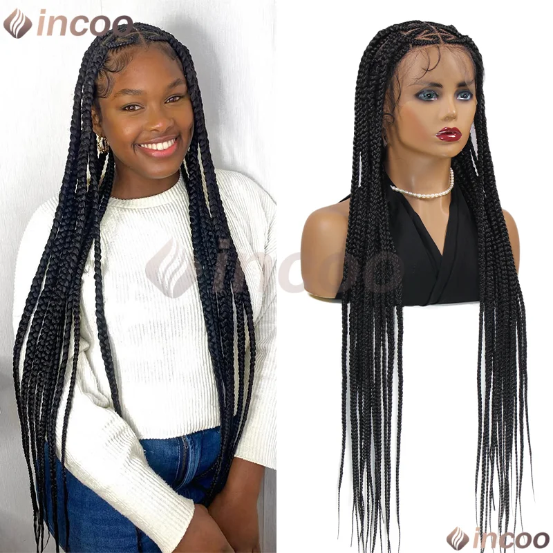 36 "الدانتيل الجبهة الباروكات الاصطناعية للنساء كورنو على شكل قلب الباروكات صندوق الضفائر الدانتيل الباروكات مع شعر الطفل #4