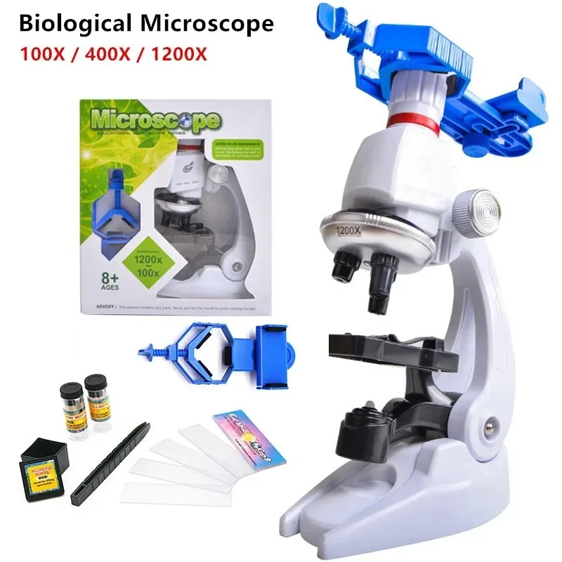 Biological Microscope Set Children\'s Laboratory Microscope 1200X LED Elementary Home School Science Puzzle Toys