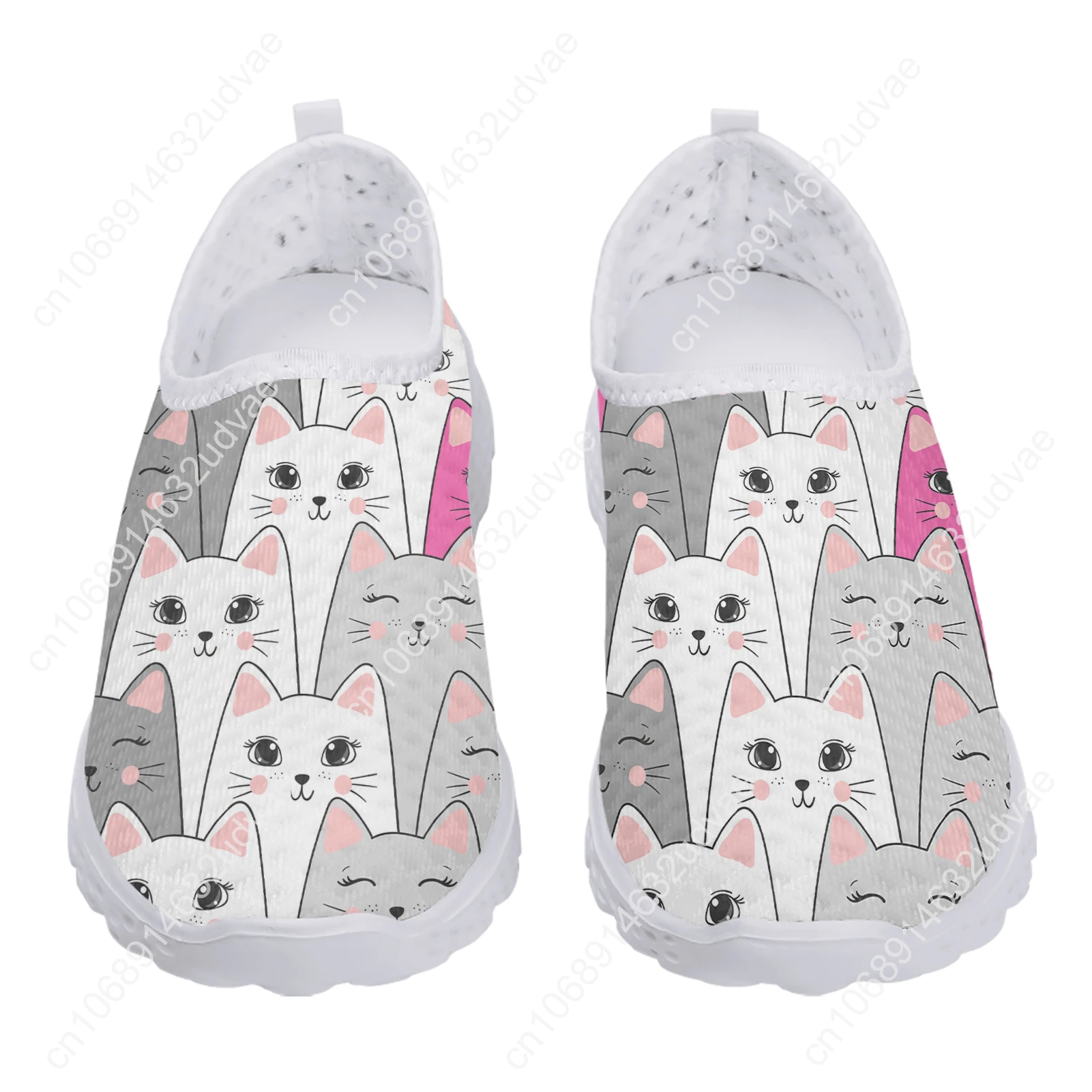 Seamless Cartoon Cat 3D Printing Lightweight Sneaker para Mulheres, Mesh Shoes, Brand Design, Kawaii, Girl