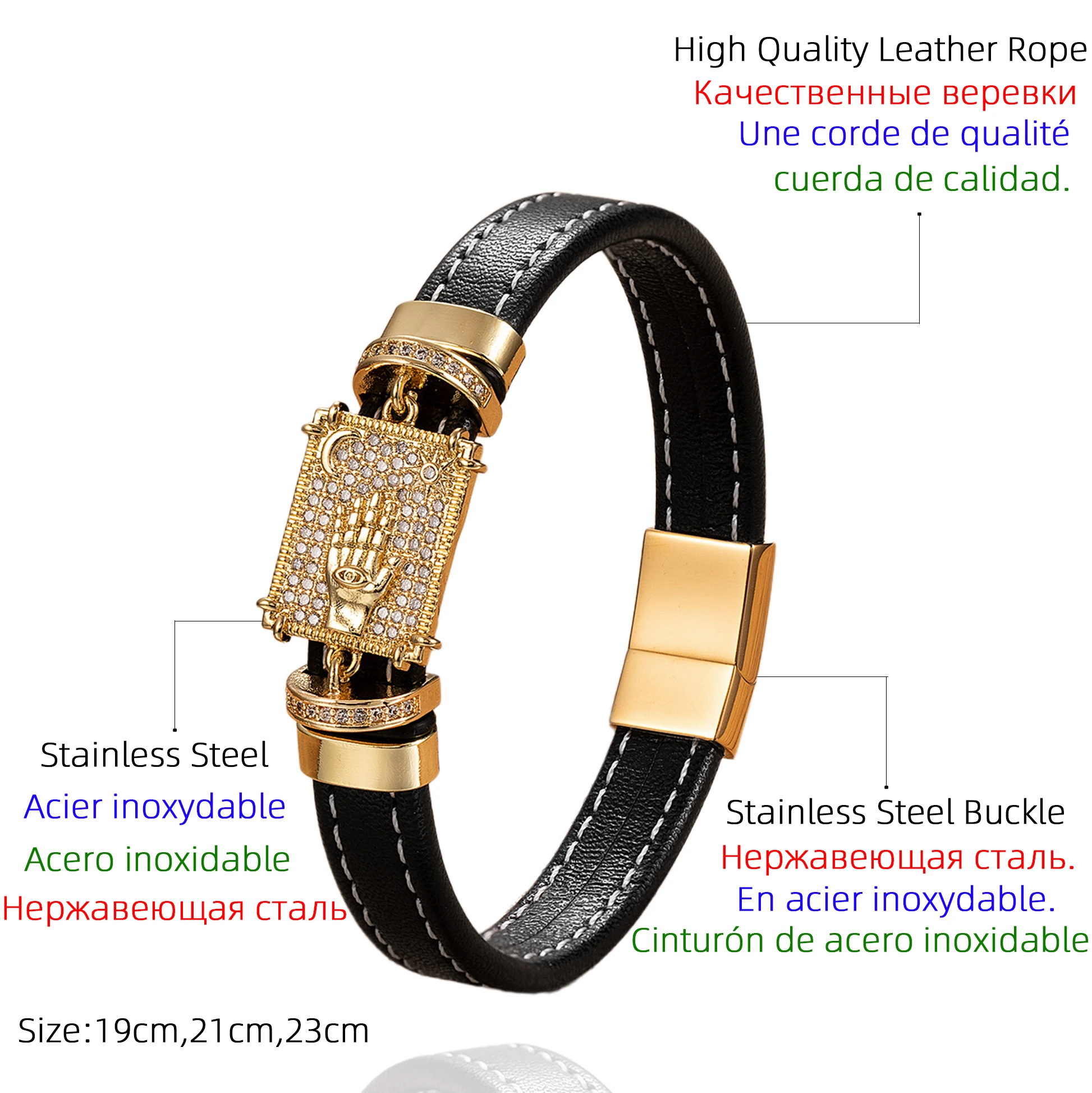 High Quality Braided Rope Woven Black Leather Men Bracelets Classic Style Stainless Steel Bangle for Friend Charm Jewelry Gifts