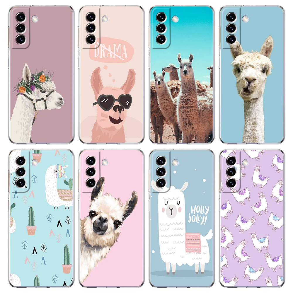 Lama Llama Alpacas Transparent Cover for Samsung Galaxy S24 S23 S22 S20 S21 FE Ultra S24 S23 S10 S10E S9 S8 Plus 5G Phone Case