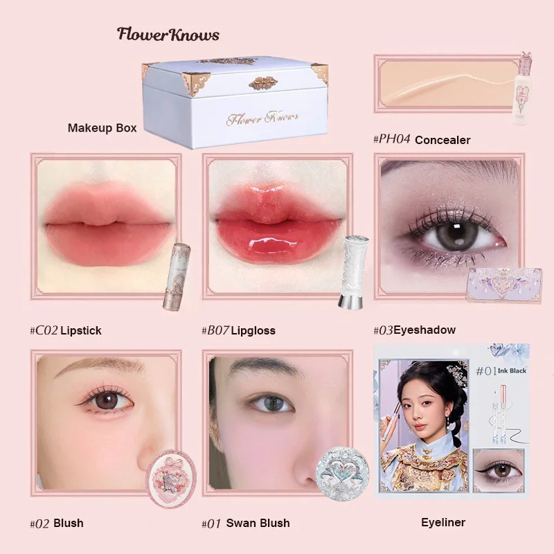 Flowerkindows-Juego de regalo, lápiz labial de terciopelo mate, colorete, sombra de ojos brillante, juego de maquillaje, Kit de cosméticos con caja de regalo