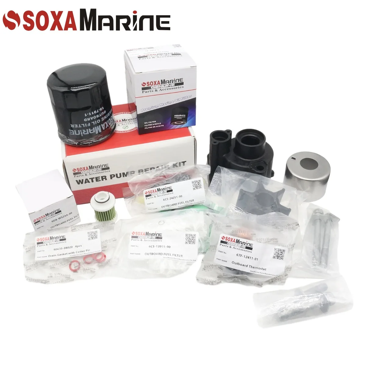 Fit for Yamaha F80B Maintenance Kit 2005 + Marine Outboard Pump Rebuild with Thermostat Gasket Oil Filter Fuel Filter Cotter Pin