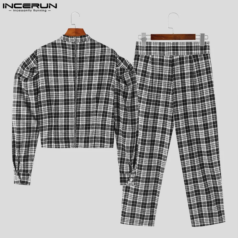 Incerun-Camisa masculina de manga comprida com perna oca de carneiro, conjunto de 2 peças, streetwear casual, estilo americano, S-5XL, 2024