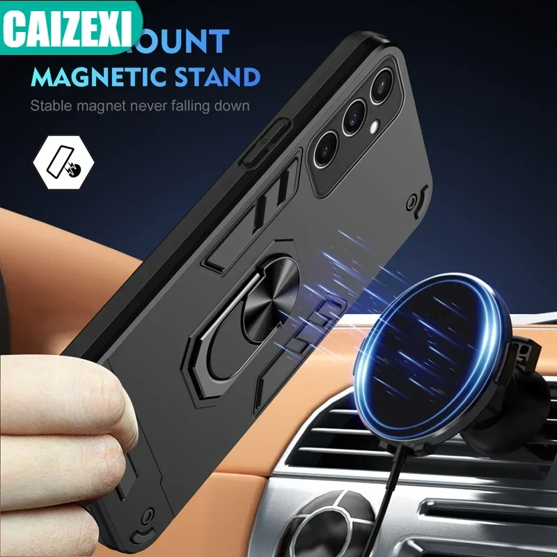 For Samsung Galaxy S24 FE Case Metal Ring Kickstand Armor Shockproof Case For Samsung S24FE Camera Lens Protection Cover