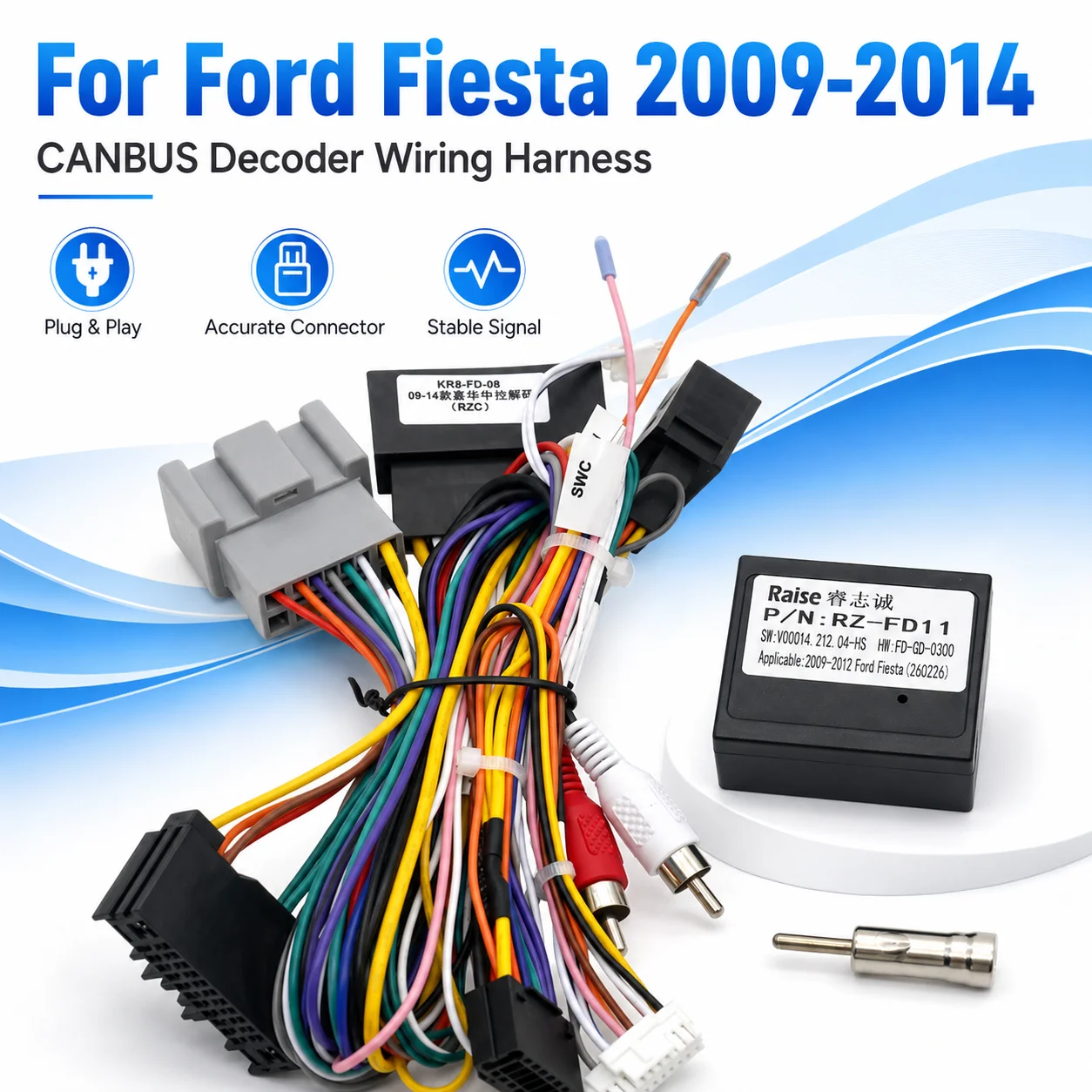 For Ford Fiesta 2009-2014 RZ-FD11 16 Pin Radio Power Harness CANBUS Decoder Cable
