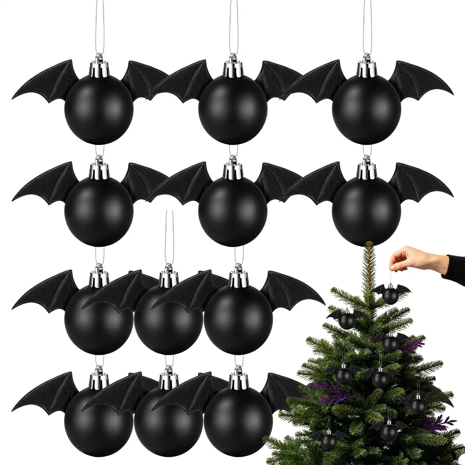 Halloween Balls Ornaments 12 Pieces Bat Matte Shatterproof Decoration Halloween Tree Ornaments Balls For Wreath Tree Entrance