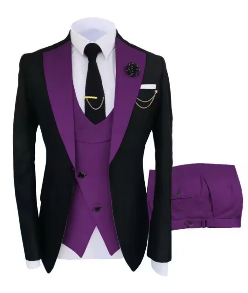 

Solid Men's High-Quality 3-Piece Business Casual Wedding Suit Blazre Vest Trousers Set Handsome Fashion Banquet Clothing XS-6XL