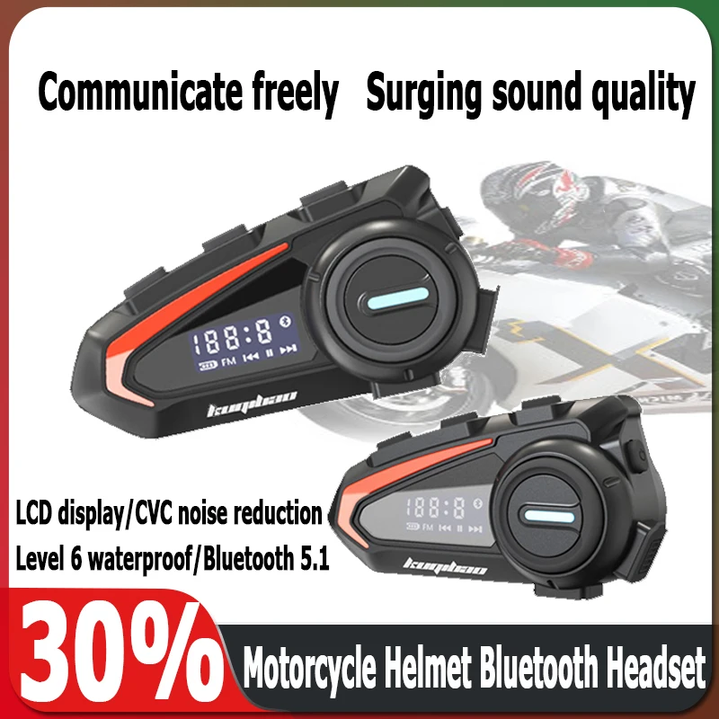 

Motorcycle Helmet Bluetooth Headset Bluetooth5.1 LCD display Level6 Waterproof CVCNoise reduction For Motorcycle various helmets