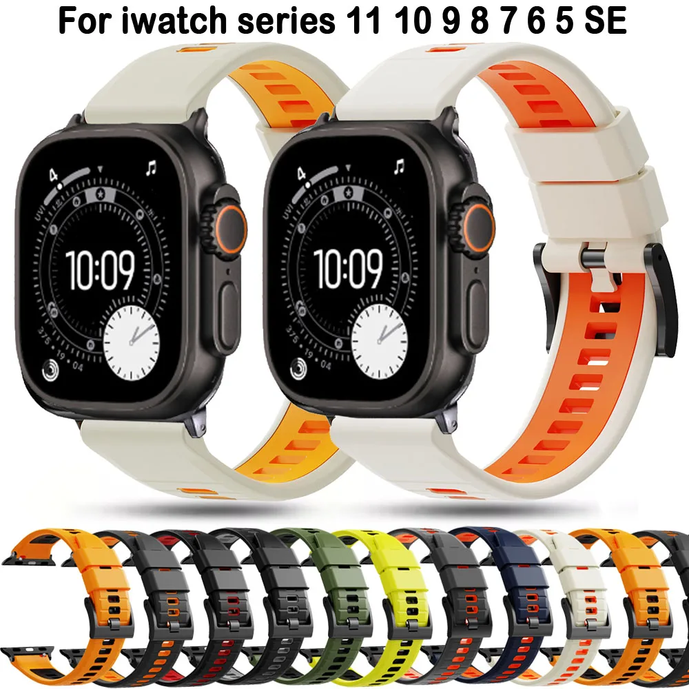 

Silicone Strap For Apple Watch ultra 2/1 Band 49mm 45mm 44mm 42mm Wristband bracelet For iwatch Series11 10 9 8 7 6 se Accessory