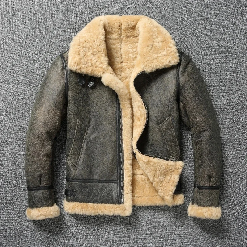 

shipping.Winter YR!Free warm thick wool leather jacket.Plus size men real fur coat.quality natural sheep shearling outwear.