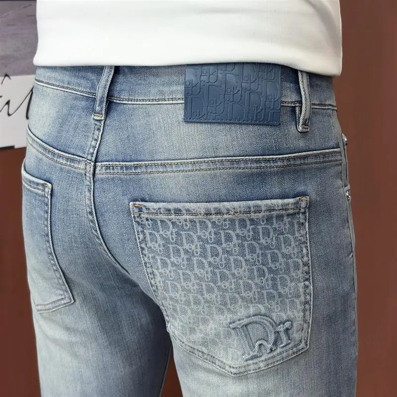 

Slim Fit Men's Jeans Premium Brand Lightweight Luxury Trendy Elastic Waed Blue Casual Pants Cross-Border Medium Stretch