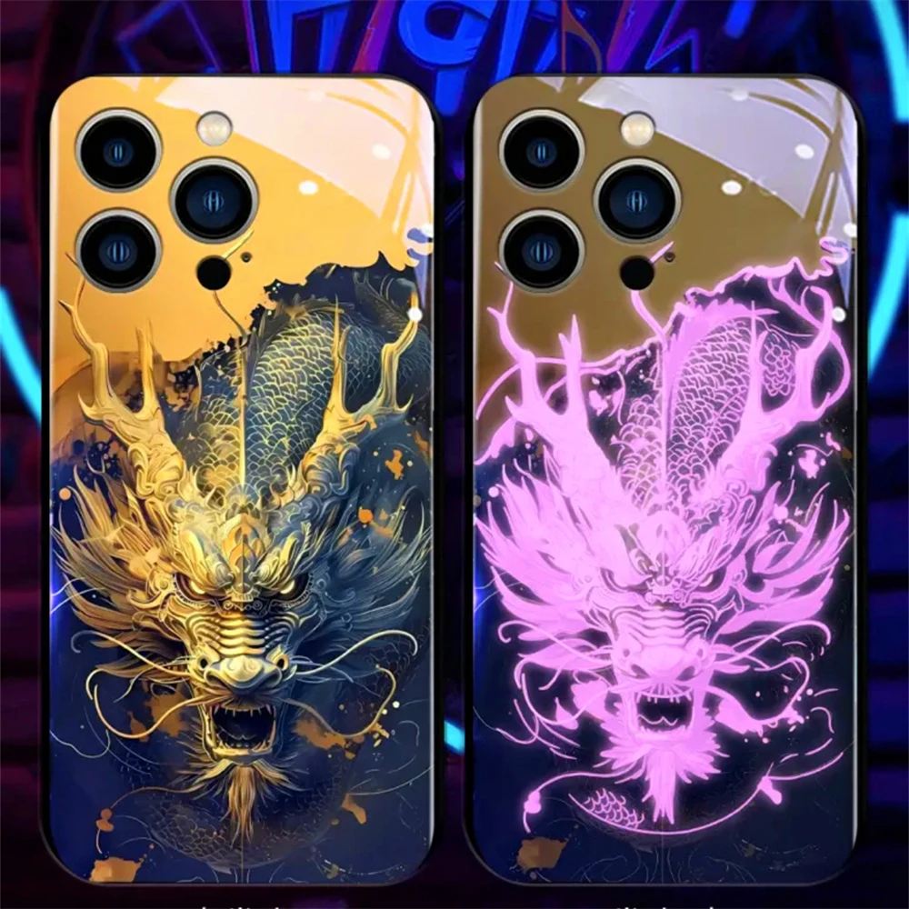 Divine Dragon Breaks Dawn Led Light Phone Case Call Flash Glitter Cover For XiaoMi 13 12 11 Pro Ultra RedMi K60 Poco F3 F5 Pro