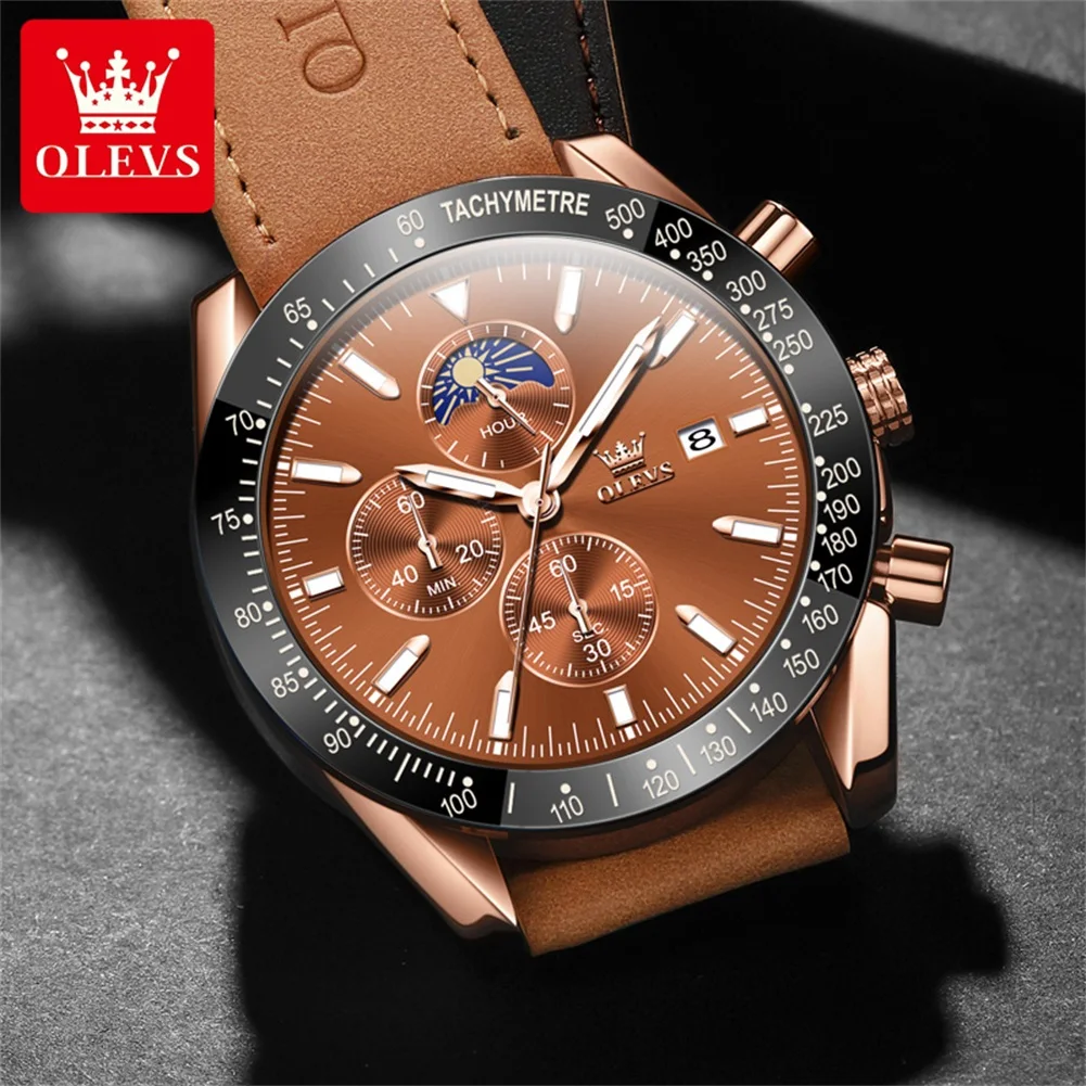 OLEVS 9980 Men\'s Watches Multifunctional Wristwatch Moon phase Waterproof  Luxury Brand Quartz Watch for Man Hombre Reloj