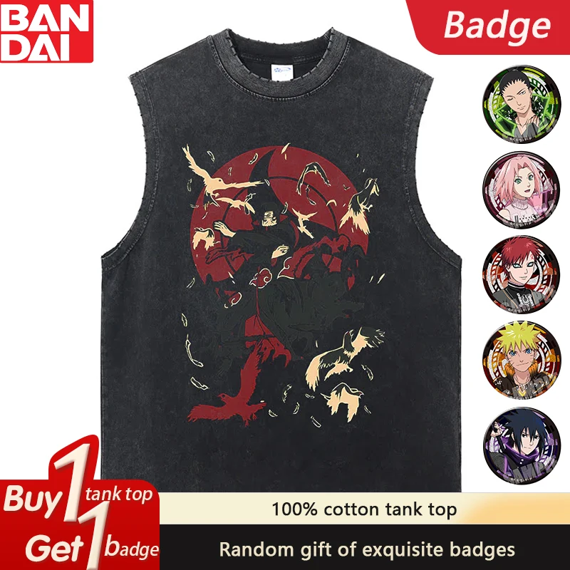 

The Latest Naruto Anime Pure Cotton Washed Old Tank Top Summer American Fashion Loose Trend Men Heavy Retro Tank Top