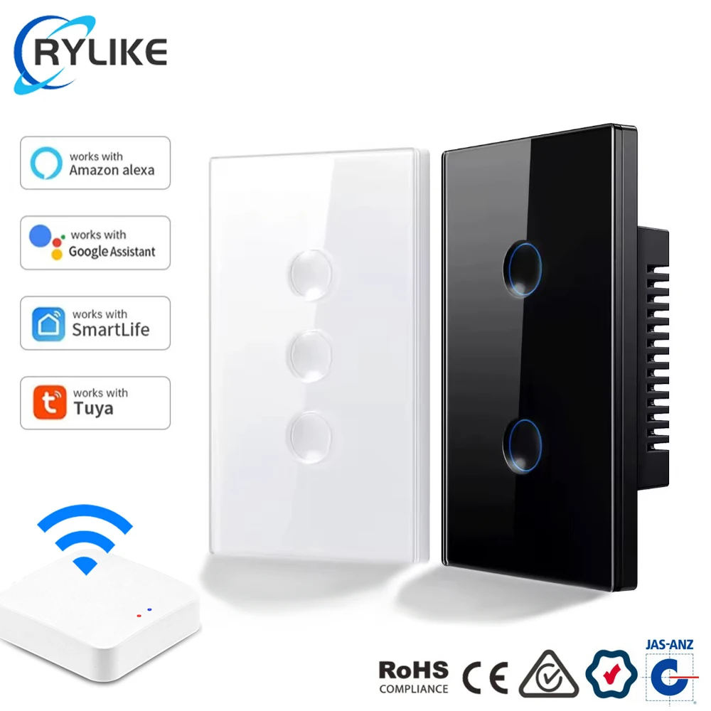 

AU Certified SAA Approval Zigbee Light Switch Concave Buttons Touch Glass Panel Tuya App Smart Light Control Zigbee Smart Switch