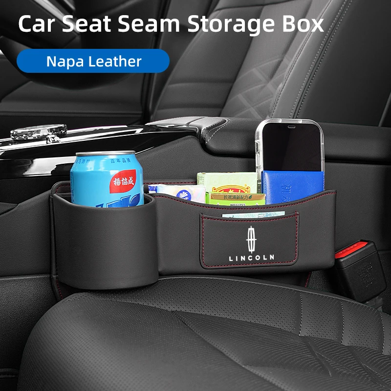 Napa Leather Car Seat Side Pocket Cup Holder Storage Organizer For Lincoln MKZ MKX Aviator Navigator Continental Corsair MKC