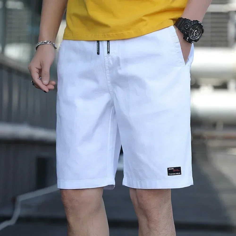 Sommer Shorts Männer Casual Weiße Shorts Einfarbig Elastische Taille Bermudas Männlichen 2024 Trends Männer Hosen Reine Baumwolle