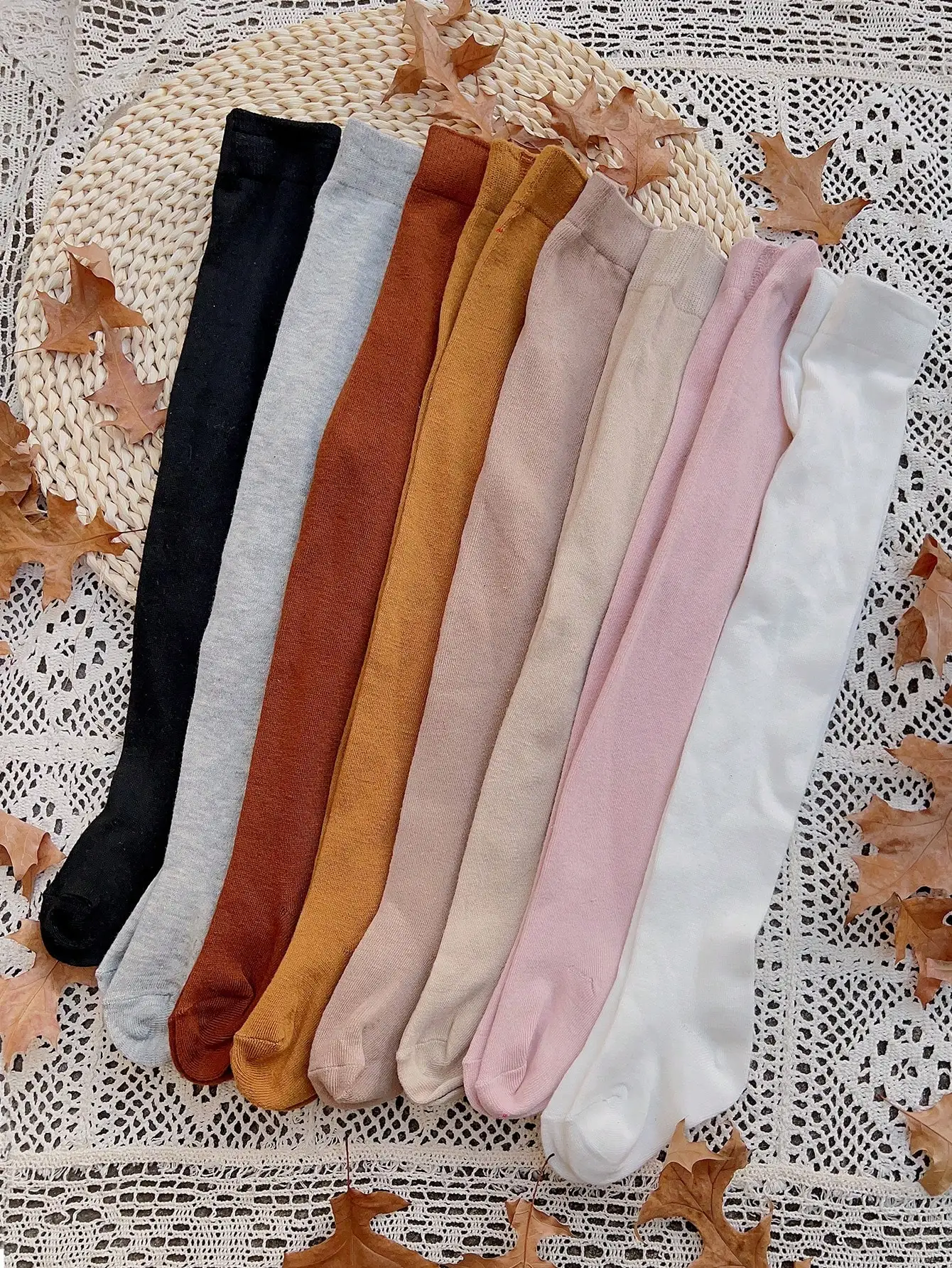 

8 Pairs Kids Sweet Cute Meirad Color Series Leggings, Solid-Color Vertical Striped Pantyhoses for Girls to Wear in Autumn and Winter