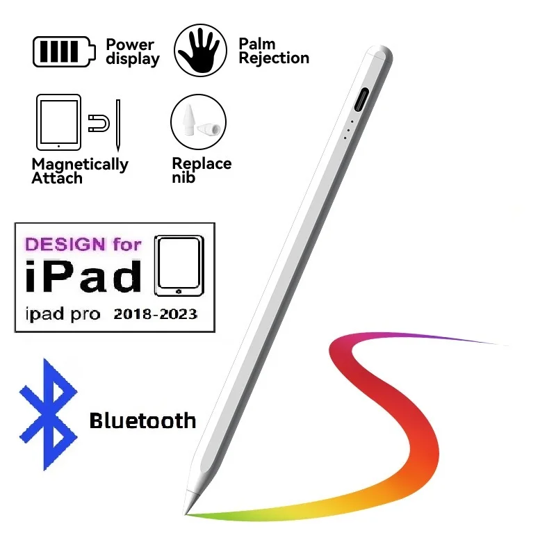 Bluetooth Stylus Pen for Apple iPad Pro Air Mini 2018-2022 Capacitive Touch Pencil with Power Display Palm Rejection Tilt Sensor