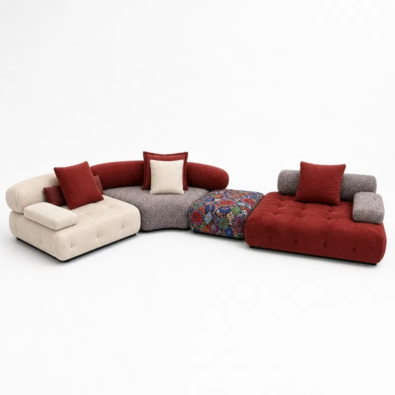 pk-French light luxury cream fabric pull a sofa designer special-shaped corner module villa combination sofa