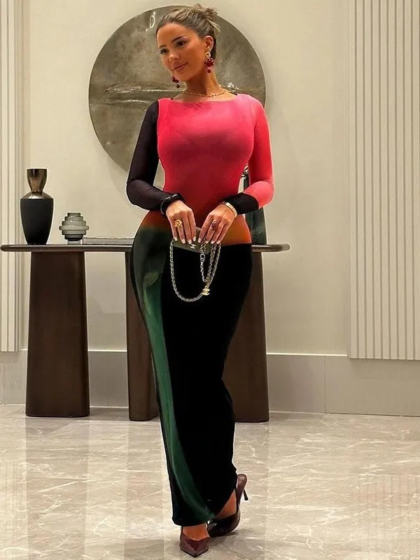 

Сексуальное облегающее платье с высокой талией и длинным рукавом для женщин, модное, с круглым вырезом, в стиле Ciwalk