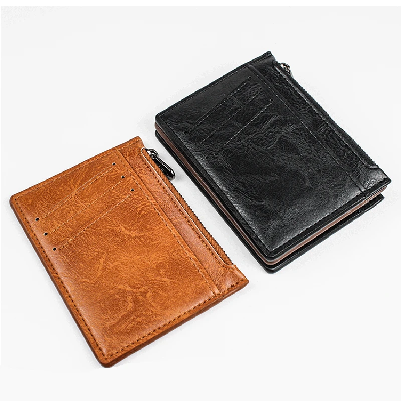Męski skórzany portfel z wąska krótka w stylu Vintage męski portmonetki na etui na karty kredytowe portfel męski portfel portmonetka na monety