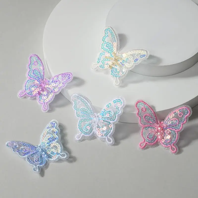 10Pcs 3D Exquisite Sequins Embroidered Mesh Butterfly for DIY Clothes Hat Shoes Patches Accessories Headwear Hair Clips Decor