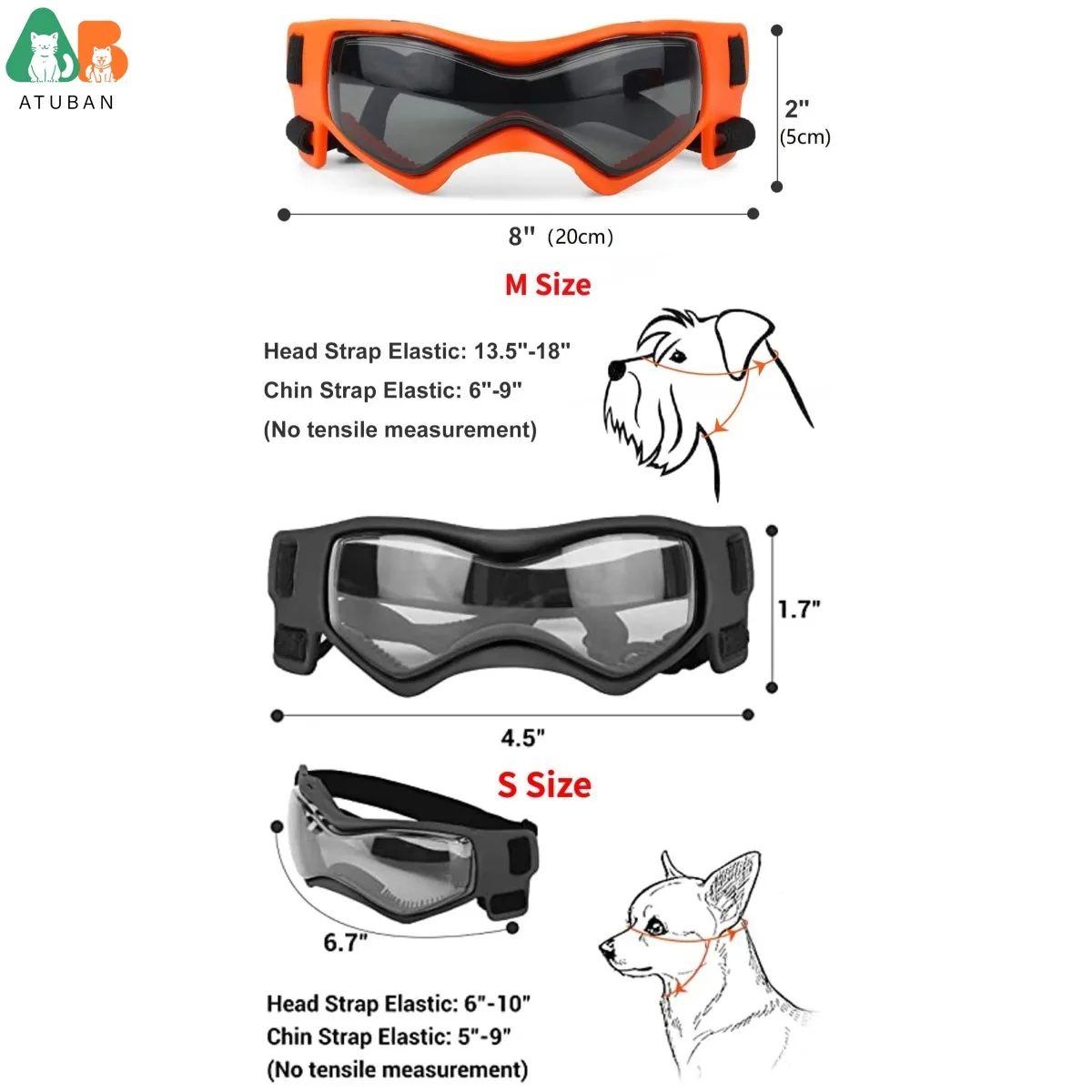 ATUBAN Dog Goggles Small Breed, Dog Sunglasses for Small Breed UV Protection Eyewear for Small Dog puppy Outdoor Riding Driving