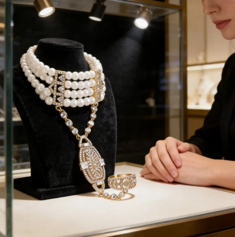 

Набор: кольцо и браслет с жемчугом и бриллиантами – украшение для рук в стиле знаменитостей для свадебной церемонии