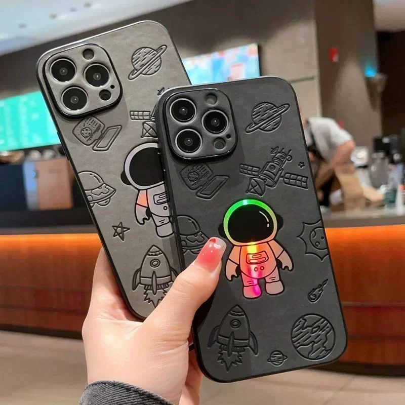 Luxury Cortex Astronaut Phone Case For iPhone 15 14 13 12 11 Pro Max 7 8 Plus X Xs XR Max Laser Bumper Cases Cover