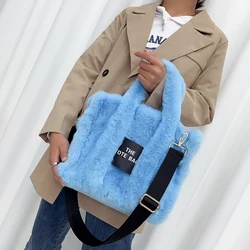 Fashion Women Handbag Autumn Winter Faux Fur Fluffy Handbags Soft Plush Designer Ladies Girl Shopper Purses for Travel Shopping