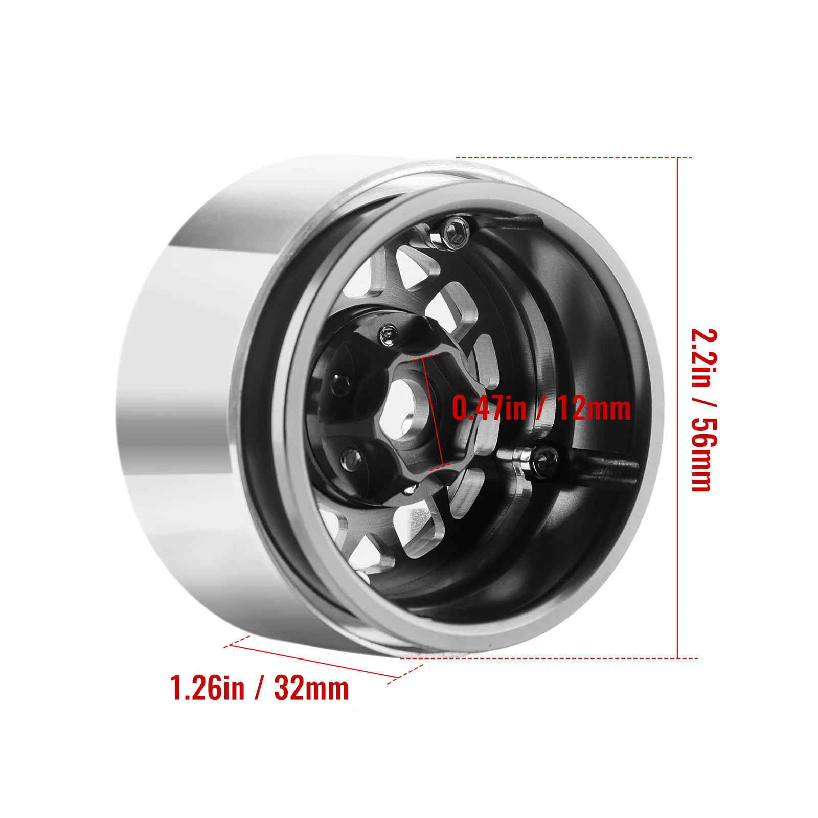 DashRC 1.9 Inch Beadlock Wheel Rim, Aluminum Alloy Negative Offset Wheel Rim Hub for 1/10 RC Crawler SCX10 TRX4 TRX6 GEN7 GEN8