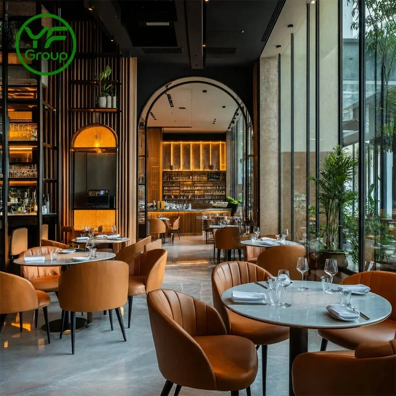 High End Commercial Booth Seating Restaurant Furniture Round Table Leather Chairs Set for USA Hospitality Project