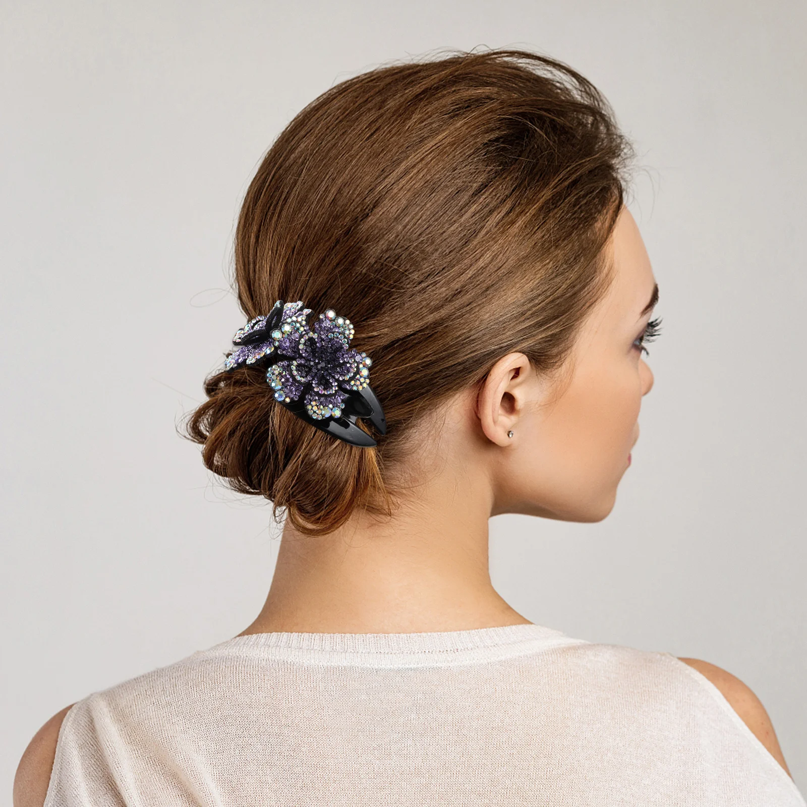 

Sparkly Rhinestone Hair Barrette Ponytail Clip Flower Design Stylish Accessory for Different Outfits and Hairstyles