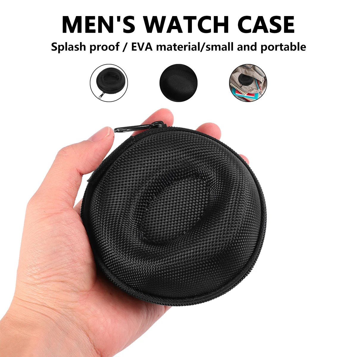 

Single Zipper Eva Watch Box Black Portable Travel Case Lightweight Storage Container for Watch Jewelry Protection