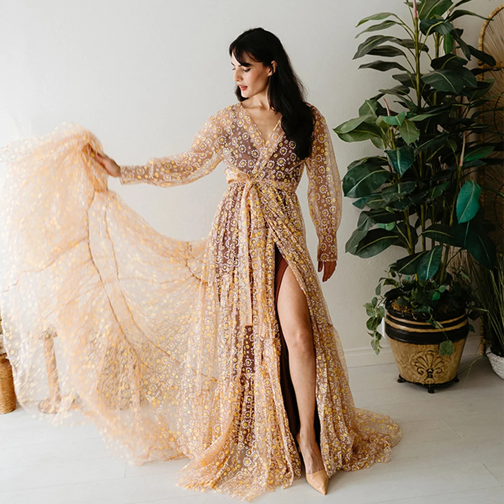 

Elegant Pregnancy Photo Shooting Maxi Dress Daisy Lace Boho Maternity Gowns Baby Shower Dresses For Pregnant Woman Photography