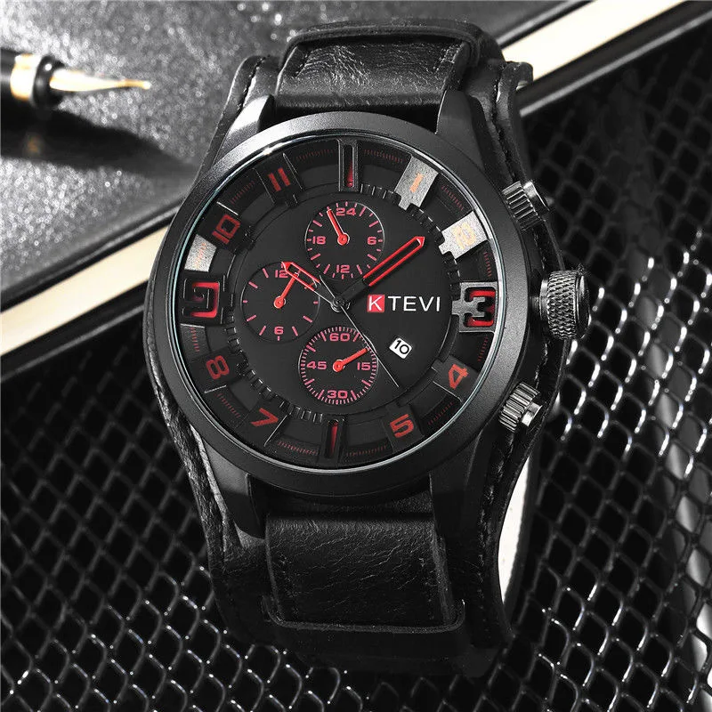 Retro Men's Watches High-end Luxury Man Watch PU Leather Strap Date Business Quartz Watch Big Dial Military tactical Wristwatch
